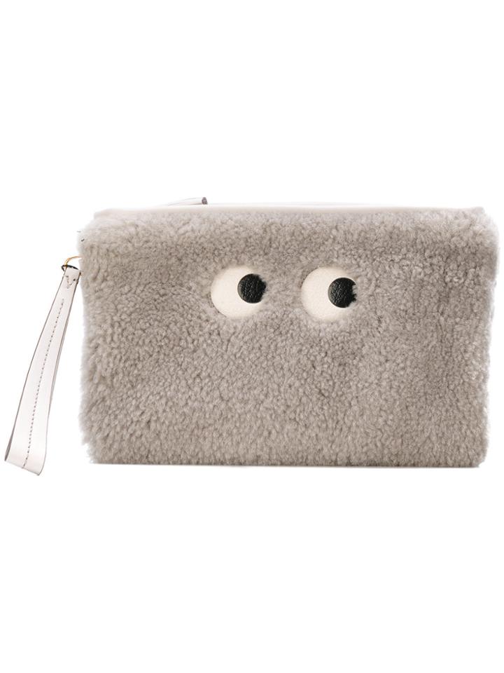Anya Hindmarch Eyes Shearling Clutch - Grey