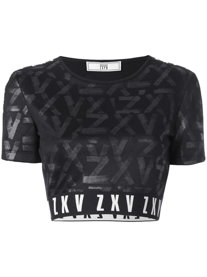 Versus Tonal Pattern Cropped T-shirt - Black