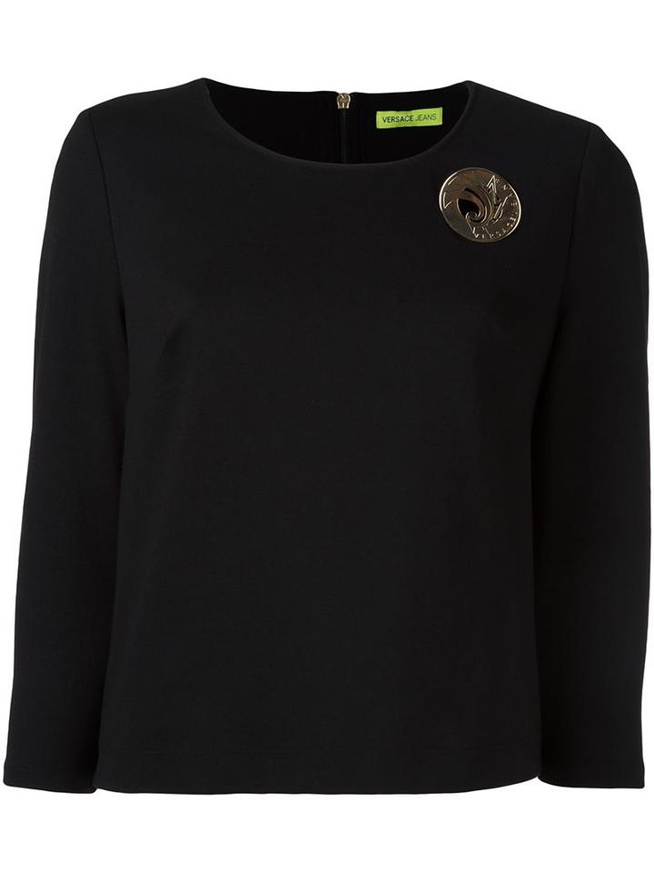 Versace Jeans Logo Plaque Cropped Sweatshirt, Women's, Size: 44, Black, Cotton/polyamide/spandex/elastane/modal