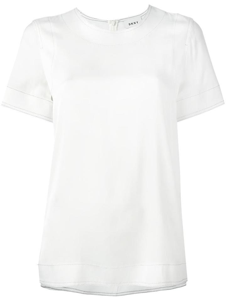 Dkny Stitch Detail T-shirt, Women's, Size: Medium, White, Silk/spandex/elastane