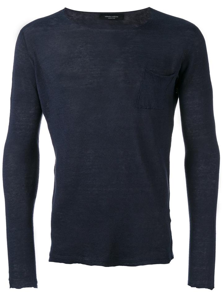 Roberto Collina Patch Pocket Jumper, Men's, Size: 48, Blue, Cotton