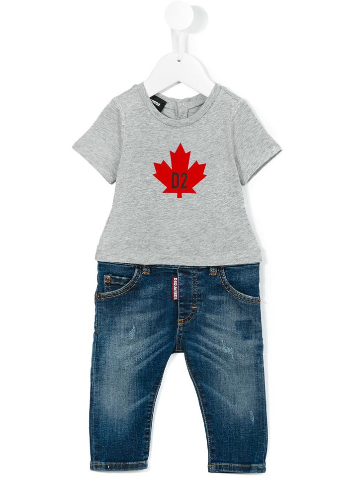 Dsquared2 Kids - Denim Panelled Romper - Kids - Cotton - 6 Mth, Grey