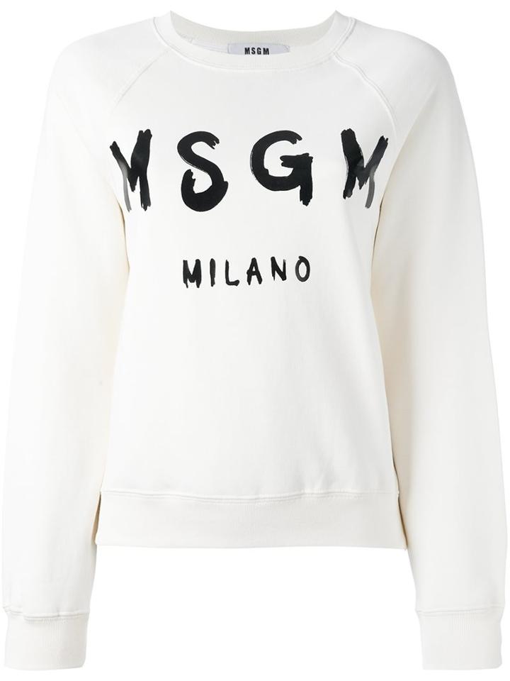 Msgm Logo Print Sweatshirt, Women's, Size: Xl, Nude/neutrals, Cotton