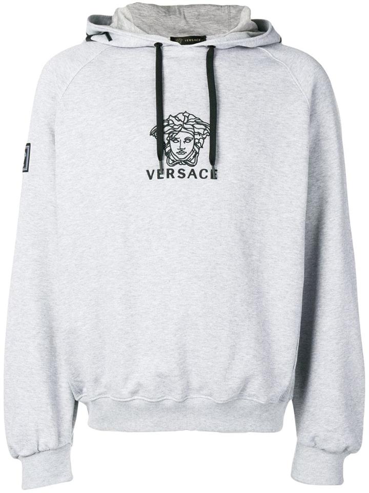 Versace Embroidered Medusa Logo Hoodie - Grey