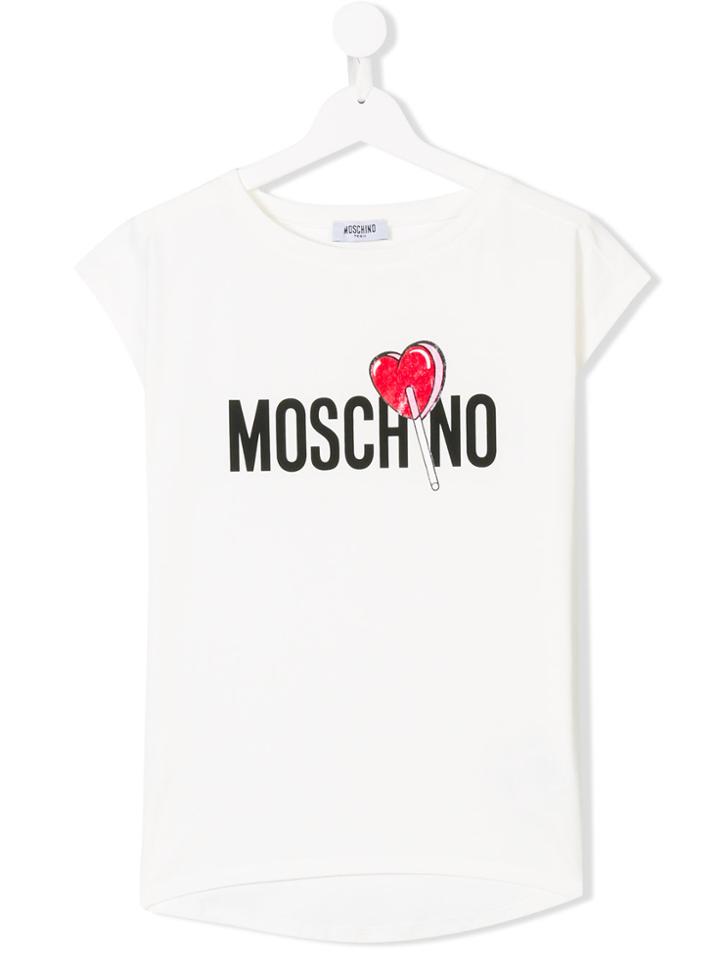 Moschino Kids Heart Lolly Logo Print T-shirt - White
