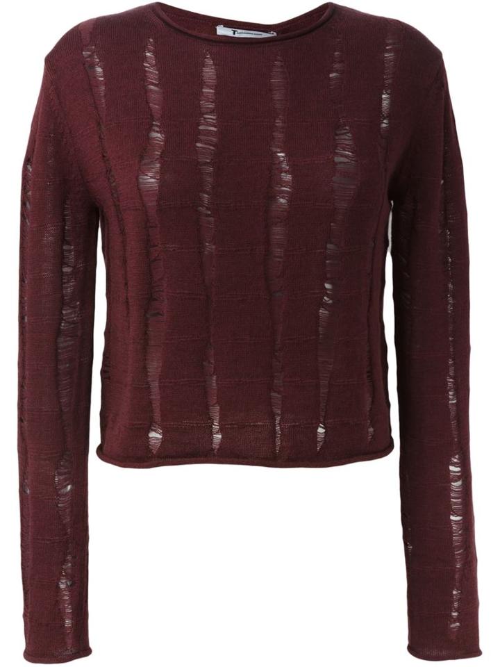 T By Alexander Wang Distressed Jumper, Women's, Size: Small, Red, Merino