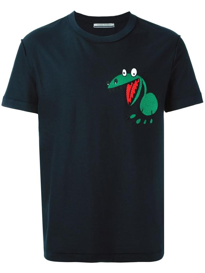 Andrea Pompilio Dinosaur Print T-shirt, Men's, Size: 48, Blue, Cotton