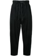 Kazuyuki Kumagai - Drawstring Drop-crotch Cropped Trousers - Men - Nylon/polyurethane - 3, Black, Nylon/polyurethane