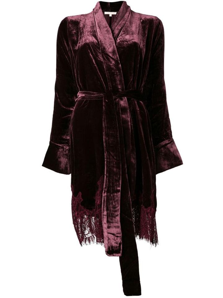 Gold Hawk Lace Trim Kimono Jacket - Red