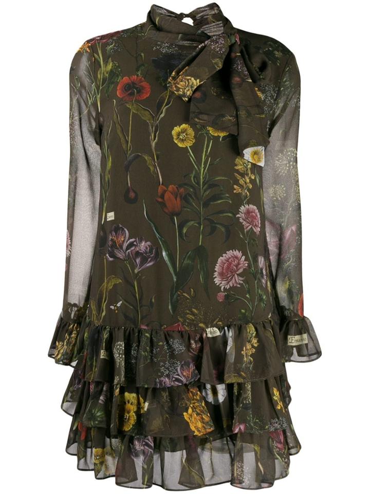 Ermanno Ermanno Ruffle Floral Print Dress - Green