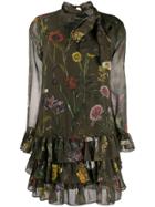 Ermanno Ermanno Ruffle Floral Print Dress - Green