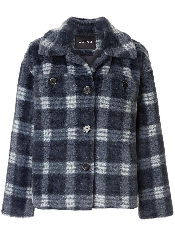 Goen.j Checked Eco Fur Jacket - Blue