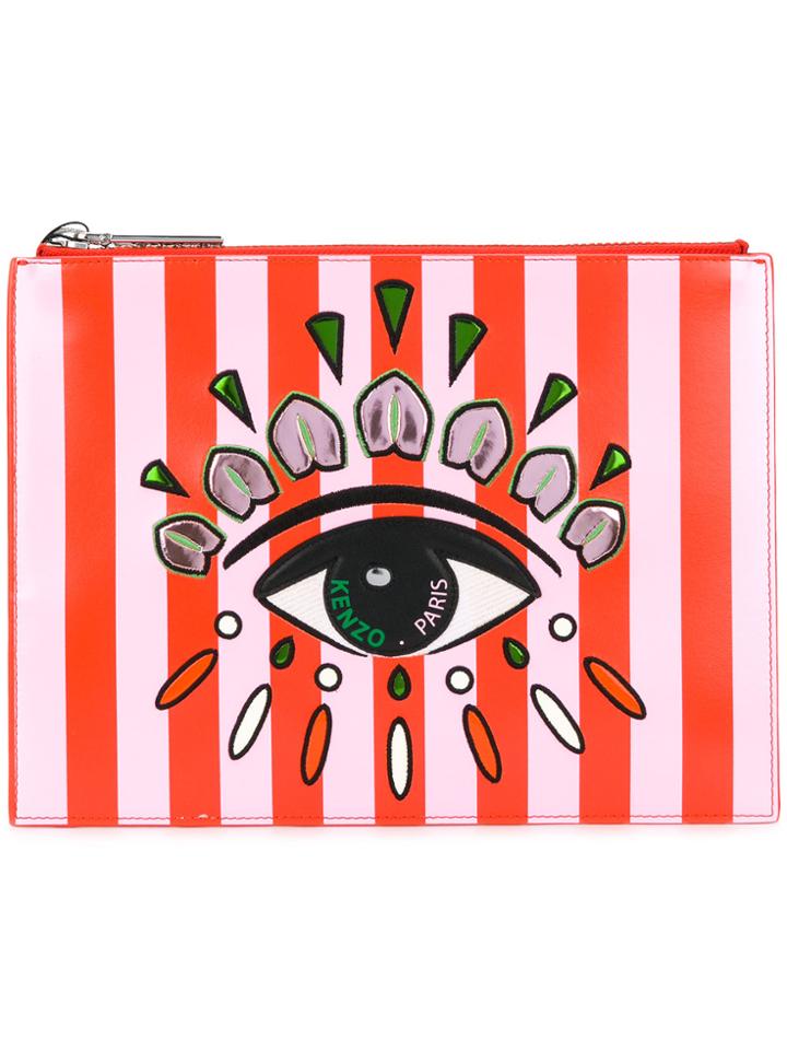 Kenzo Striped Eye Print Clutch - Pink & Purple