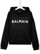 Balmain Kids Printed Logo Hoodie - Black