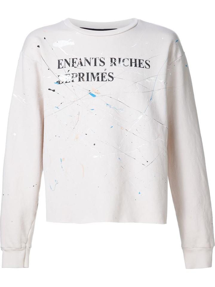 Enfants Riches Deprimes Paint Splatter Sweatshirt, Men's, Size: Medium, White, Cotton