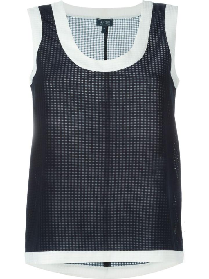 Armani Jeans Check Effect Sleeveless Top, Women's, Size: 44, Blue, Polyester