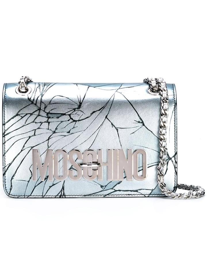 Moschino Cracked Effect Shoulder Bag, Women's, Blue, Leather