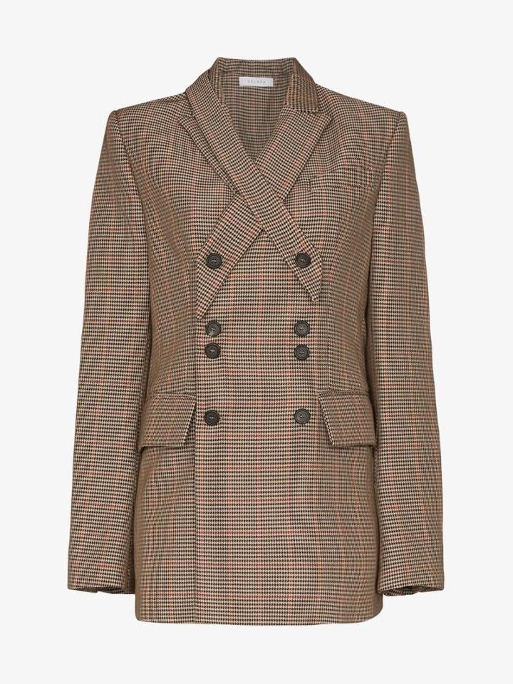 Delada Check Double-breasted Button Blazer - Brown