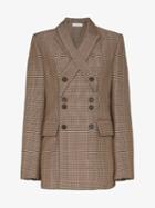 Delada Check Double-breasted Button Blazer - Brown