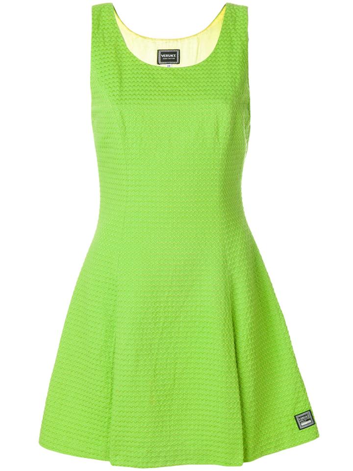 Versace Vintage Embroidered Fit-and-flare Dress - Green