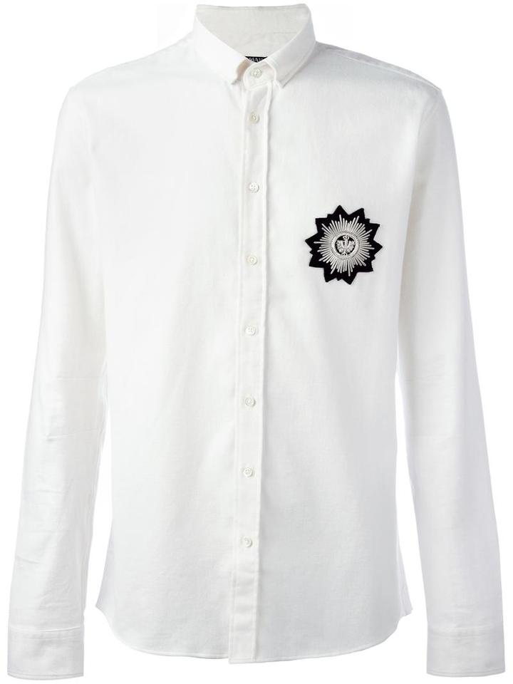 Balmain Patch Shirt, Men's, Size: 39, White, Cotton