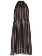 Lee Mathews Granada Striped Gathered Ramie Maxi Dress - Black