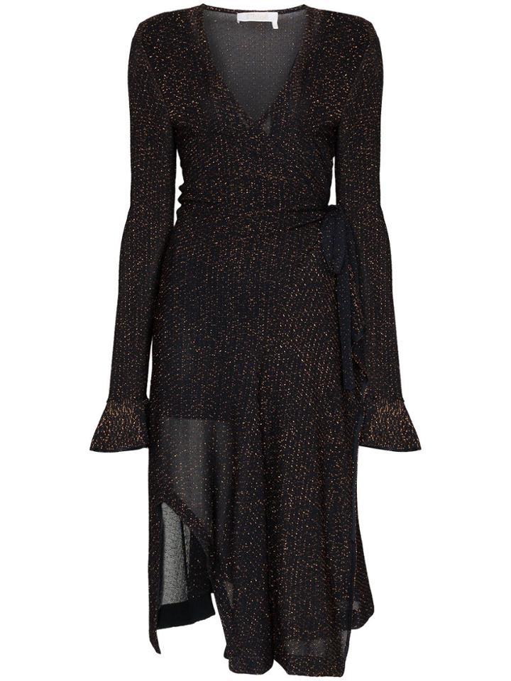 Chloé Lurex Knit Wrap Dress - Blue