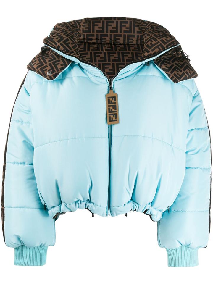 Fendi Ff Logo Reversible Puffer Jacket - Blue