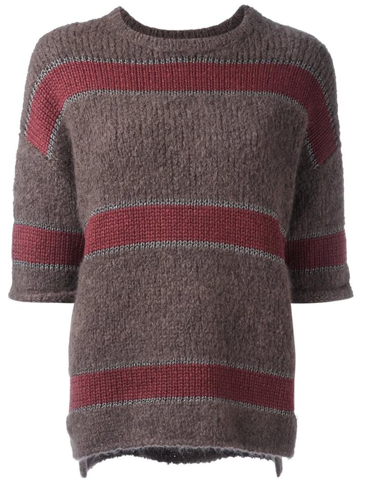 Brunello Cucinelli Striped Sweater, Women's, Size: Medium, Grey, Silk/polyamide/polyester/virgin Wool