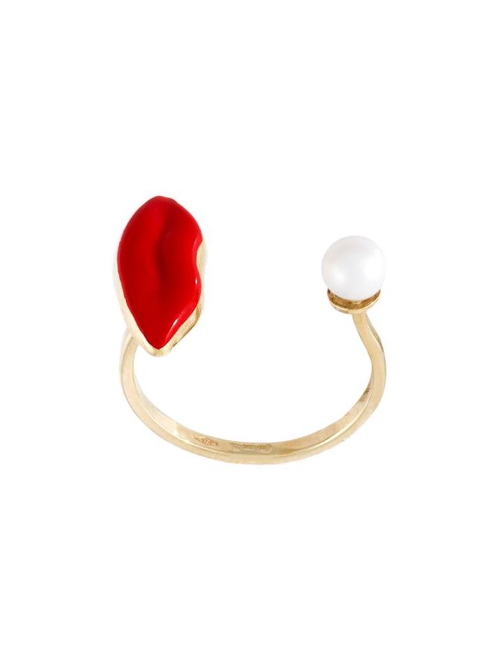 Delfina Delettrez Lips Piercing Ring, Women's, Yellow, 18kt Gold/enamel/white Freshwater Pearl