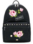 Dolce & Gabbana Floral Applique Backpack - Black