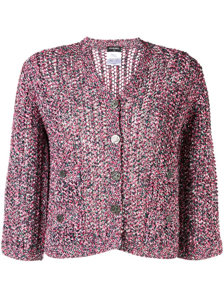 Chanel Vintage V-neck Cropped Cardigan - Pink & Purple
