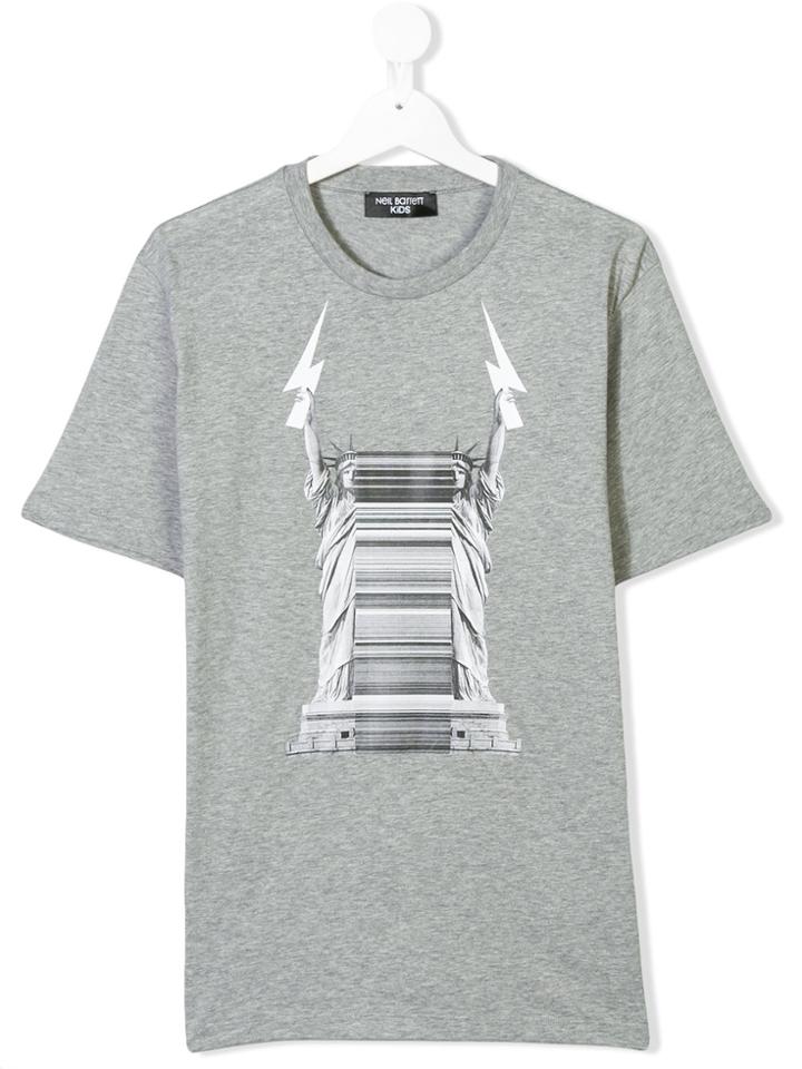 Neil Barrett Kids Teen Statue Of Liberty Lightning Bolt Print T-shirt