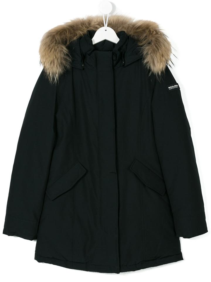 Woolrich Kids Racoon Fur Trim Jacket - Blue