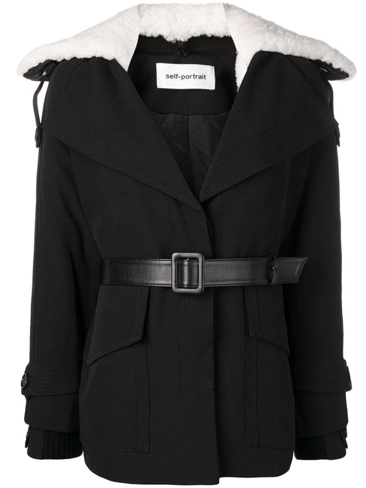 Self-portrait Short Twill Trench Coat - Black