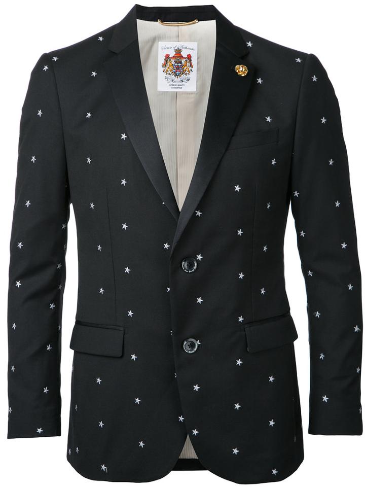 Education From Youngmachines Stars Print Blazer, Men's, Size: 3, Black, Polyester/polyurethane/rayon