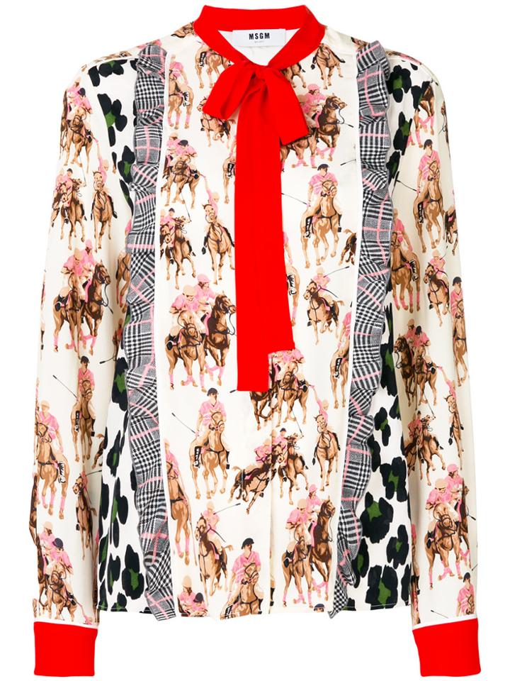 Msgm Printed Pussy-bow Detail Shirt - Multicolour