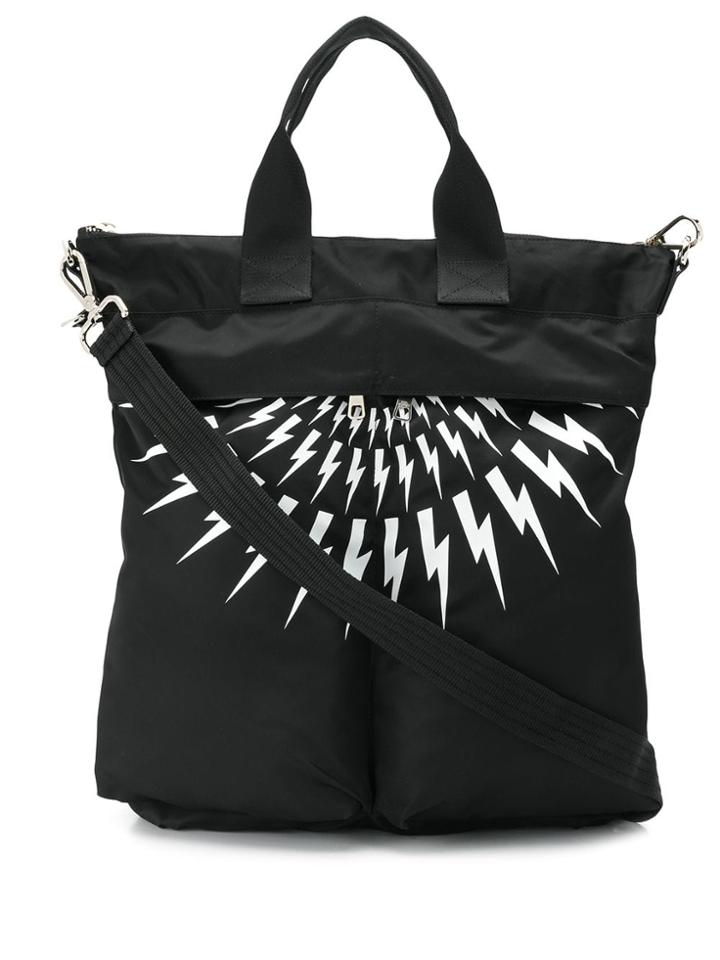 Neil Barrett Lightning Bolt Print Bag - Black