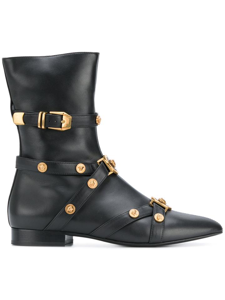 Versace Medusa Studded Booties - Black