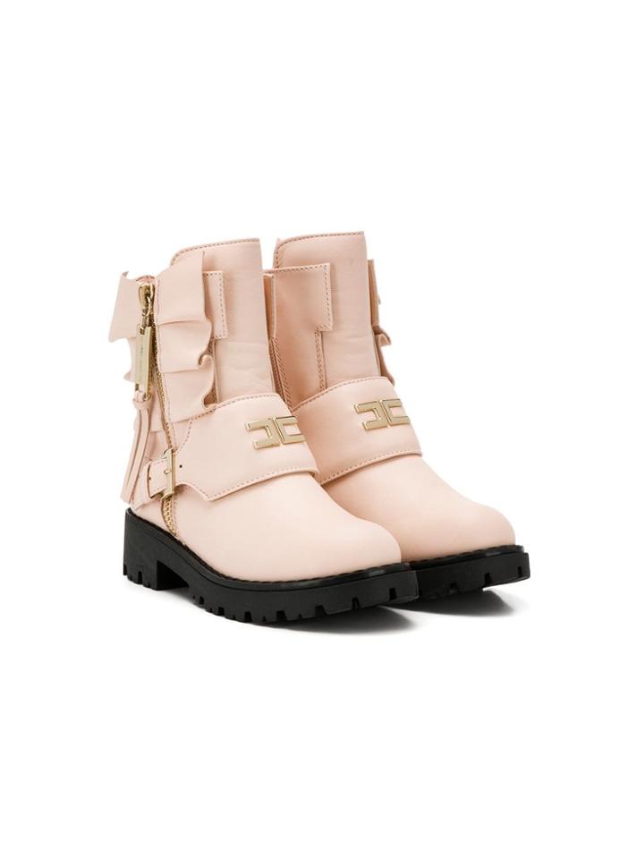 Elisabetta Franchi La Mia Bambina Ruffle Trim Zip Boots - Pink