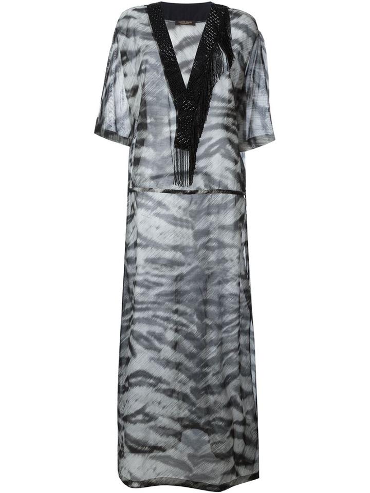 Roberto Cavalli Sheer Zebra Print Kaftan Dress