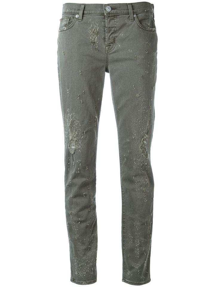Hudson Distressed Jeans, Women's, Size: 30, Green, Cotton/spandex/elastane