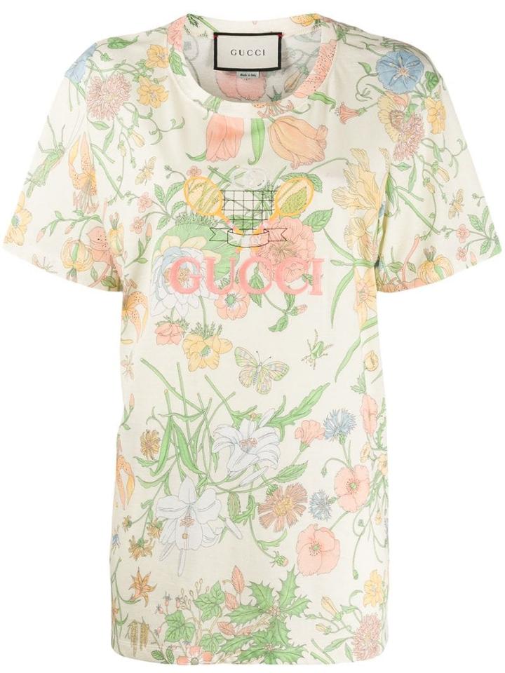Gucci Floral Print T-shirt - Neutrals