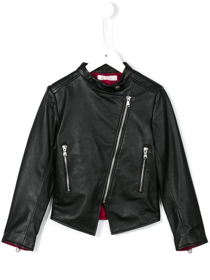 Dondup Kids Band Collar Biker Jacket, Toddler Girl's, Size: 4 Yrs, Black