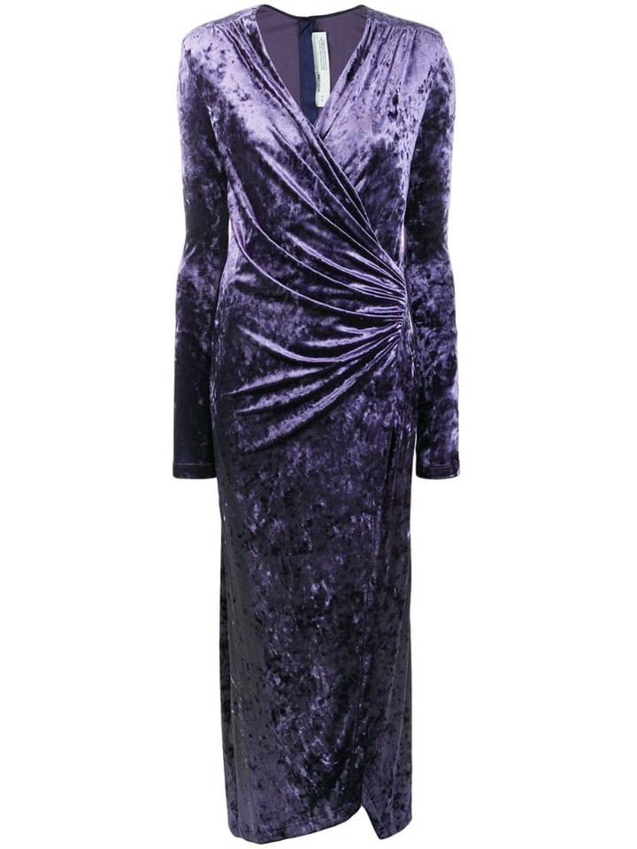 Off-white Velvet Wrap Dress - Blue