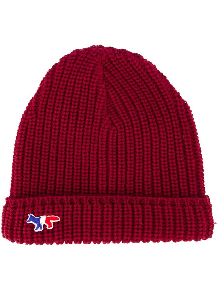 Maison Kitsuné Ribbed Beanie Hat, Men's, Red, Merino