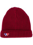 Maison Kitsuné Ribbed Beanie Hat, Men's, Red, Merino