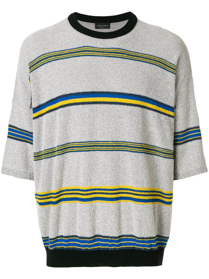 Roberto Collina Striped Short Sleeve Jumper - Grey