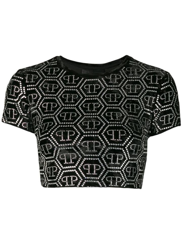 Philipp Plein Black Crystal Crop Top