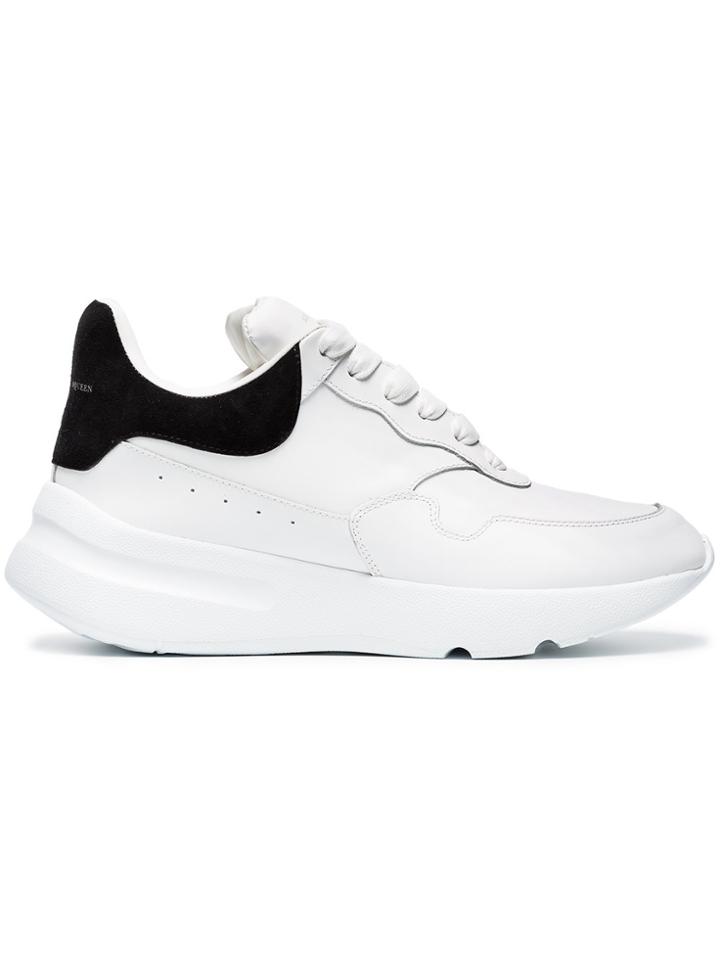 Alexander Mcqueen White And Black Runner Leather Sneakers